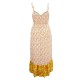 Maxikleider Gelb Ärmellos bedrucktes Muster V-Ausschnitt Plissee Unregelmäßiges Polyester Langes Kleid