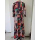 Oragnge Maxikleider für Damen Halbe Ärmel Bedrucktes V-Ausschnitt Plissee Übergroßes Polyester Langes Kleid