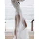 Weiße Maxikleider Lange Ärmel V-Ausschnitt Split Front Unregelmäßiges Design Polyester bodenlanges Kleid