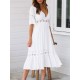 Weißes langes Kleid V-Ausschnitt Ausgeschnittene Maxi-Kleider aus Baumwolle mit Spitzeneinsatz