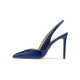 Frauen High Heels Blue Pointed Toe Schlangenmuster Slingbacks Kleid Schuhe