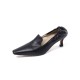 Damen Mid-Low Heels Vintage Schuhe Square Toe Kitten Heel Black Pumps
