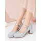 Mary Jane Schuhe Silver Glitter Round Toe Chunky Heel Pumps für Frauen