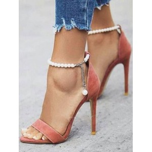 Hohe Absätze 2021 Sandalen Salm Öffnen Zehe Perlen Knöchel Gurt Sandal Schuhe Für Frauen  