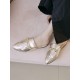 Damen Pantoletten Clogs Leder Silber Pointed Toe Slip-On Schuhe