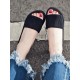 Frauen Black Slippers Open Toe Platform Slides