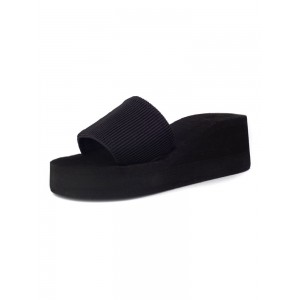 Frauen Black Slippers Open Toe Platform Slides 