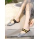Frauen Mule Loafers Pointed Toe gedruckt Schnalle Detail rückenfreie flache Pantoletten