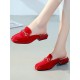 Frauen Red Mules Leder Square Toe Slip-On Schuhe