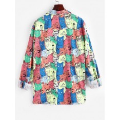 Cartoon Tierblumen Muster Taschen Hemd