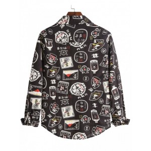 Chinese Characters Pattern Button Up Vintage Shirt