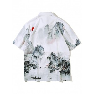 Chinesische Tuschmalerei Landschaftsdruck Kurzarm Hemd