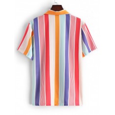 Kontrastfarbenes Gestreiftes Kurzarm Hemd mit Fruchtmuster