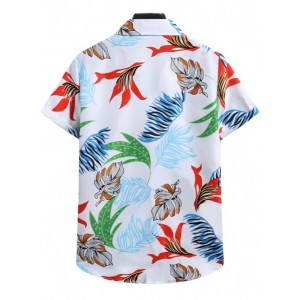 Kurzarm Tropisches Blatt Hemd
