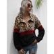 Halber Reißverschluss Leopard Farbblock Flauschiges Sweatshirt