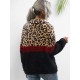 Halber Reißverschluss Leopard Farbblock Flauschiges Sweatshirt