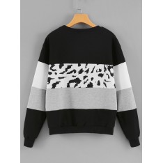 Rundhalsausschnitt Leopard Panel Farbblock Sweatshirt