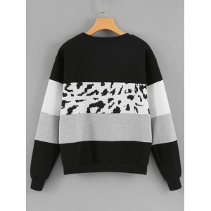 Rundhalsausschnitt Leopard Panel Farbblock Sweatshirt