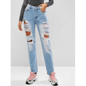 Zerrissene Ausschnitt Roh Saum Jeans mit Hoher Taille