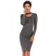 Damen Bodycon Kleider Tiefgrau Langarm Klassisches V-Ausschnitt Slim Sweater Sheath Dress