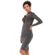 Damen Bodycon Kleider Tiefgrau Langarm Klassisches V-Ausschnitt Slim Sweater Sheath Dress
