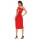 Etuikleid Einschulter Kleider Kurzarm Rot Polyester Damenmode für Sommer mit Schlitz an der Front im sexyen Style