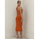 Frauen Bodycon Kleider Orange Designed Ausschnitt Asymmetrische Sexy Ärmelloses Bleistiftkleid