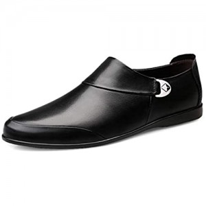 CAIFENG Mode Oxford Schuhe für Männer Komfortables Weiches echtes Leder Business-Kleid Hochzeit Müßiggänger Leichte Anti-Rutsch-Flache Slip-On-Runde-Zehe Huns (Color : Black Size : 41 EU)