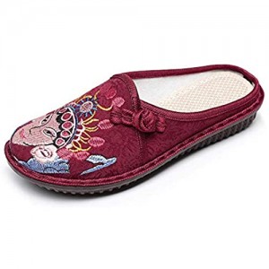 COQUI Sandali Donna Frühling National Wind Gestickte Schuhe Tasche Kopf Hausschuhe Alte Peking Tuch Schuhe Weibliche chinesische Art mit lässig-Weinrot 40.