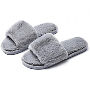 Schlichte Plüsch Sandals Open Toe Stylish House SPA Slippers Non/Anti Slip Indoor Outdoor Fluffy Slides