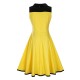 Gelb mit Farbblock 50er jahre mode und Knöpfen ärmellos V-Ausschnitt gemischten Baumwollen im Retro-Style mittellang