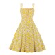 Vintage Kleid 1950er Jahre ärmellose Träger Halsbögen geknotet ärmellose Blumendruck Rockabilly Retro Swing Kleid