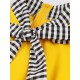 Vintage Kleid 1950er Jahre Stehkragen Schleifen geknotet kurze Ärmel Patch Stripes Swing Dress