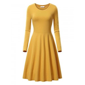Vintage Kleider Gelb Langarm 50er jahre mode mit Rundkragen Polyester-Baumwolle im casualen Stil mittellang