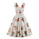 Vintage Kleider mit Fruchtmuster 50er jahre mode Weiß Polyester Rockabilly kleid ärmellos Kleider V-Ausschnitt für Sommer Damenmode