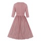 Vintage Kleider mit Polka-Tupfen 50er jahre mode Rosa Polyester Rockabilly kleid Langarm Kleider V-Ausschnitt