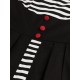 Vintage Kleider mit Streifen 50er jahre mode Schwarz und Knöpfen Rockabilly kleid gemischten Baumwollen Kleider 3/4 Ärmel und Rundkragen Damenmode
