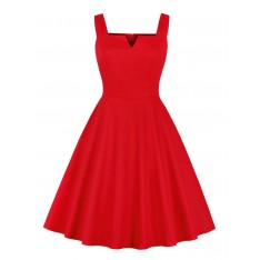 Vintage Kleider Rot 50er jahre mode mit Falten Baumwolle Rockabilly kleid ärmellos Kleider und Trägern und figurbetonendem Design Damenmode 