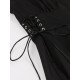 Vintage Kleider Schwarz mit Spinne 50er jahre mode und Schnüren Kurzarm V-Ausschnitt Baumwolle gotisch knielang