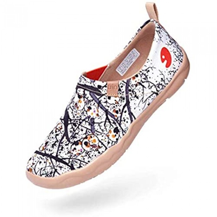 UIN Canvas Schuhe Damen Slip On Modell Art Bemalte Granatapfel Weiß