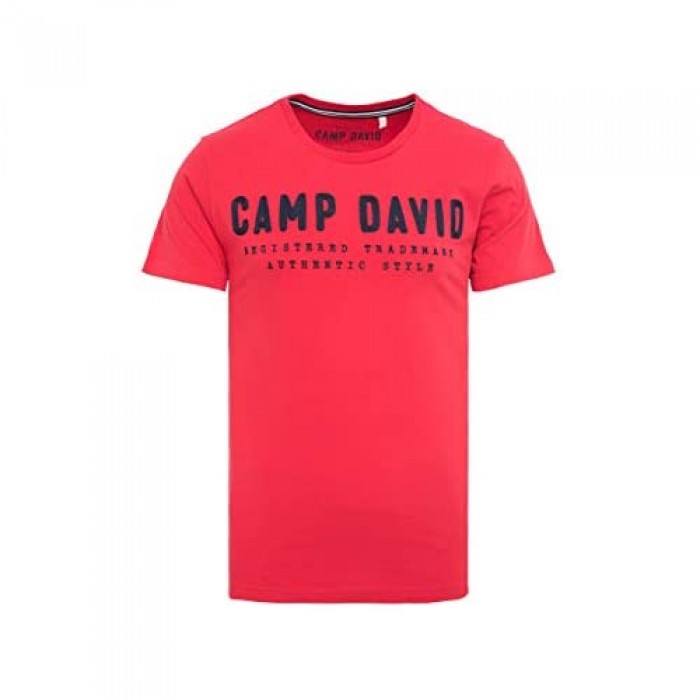Camp David Herren T-Shirt mit Round Neck und Logo-Stickerei