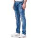 Rusty Neal Jeanshose Regular Fit Weiß Blaue Ziernaht Stretch Blue Jeans Streetwear Denim -4