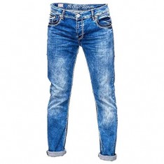 Rusty Neal Jeanshose Regular Fit Weiß Blaue Ziernaht Stretch Blue Jeans Streetwear Denim -4