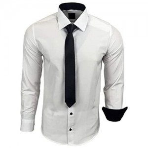 Baxboy 444-BK Herren Kontrast Hemd Business Hemden mit Krawatte Hochzeit Freizeit Fit