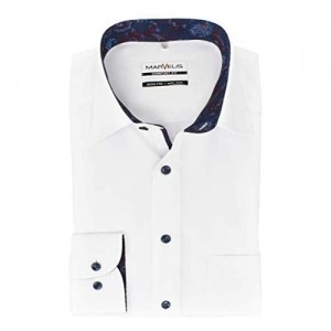 Marvelis Comfort Fit Hemd New Kragen mit Besatz bügelfrei- Uni Kontrastknöpfe Reine Baumwolle