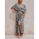 Boho Maxi-Kleid mit V-Ausschnitt und kurzen Ärmeln Split Beach Dress