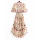 Boho Sommerkleid mit V-Ausschnitt, kurzen Ärmeln, bedruckt, hoch niedrig geschnittenes Strandkleid
