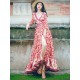 Floral Boho Dress Sommerkleid mit V-Ausschnitt Geknotet Maxikleid mit aufgeteilten Aufdruck