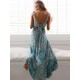 Maxi Kleid 2021 ärmelloses Cut Out Verknotet in blau gedrucktes Sommer Kleid