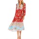 Strandkleid Print langarmes Maix Kleid mit V-Ausschnitt Quasten Sommer Kleid